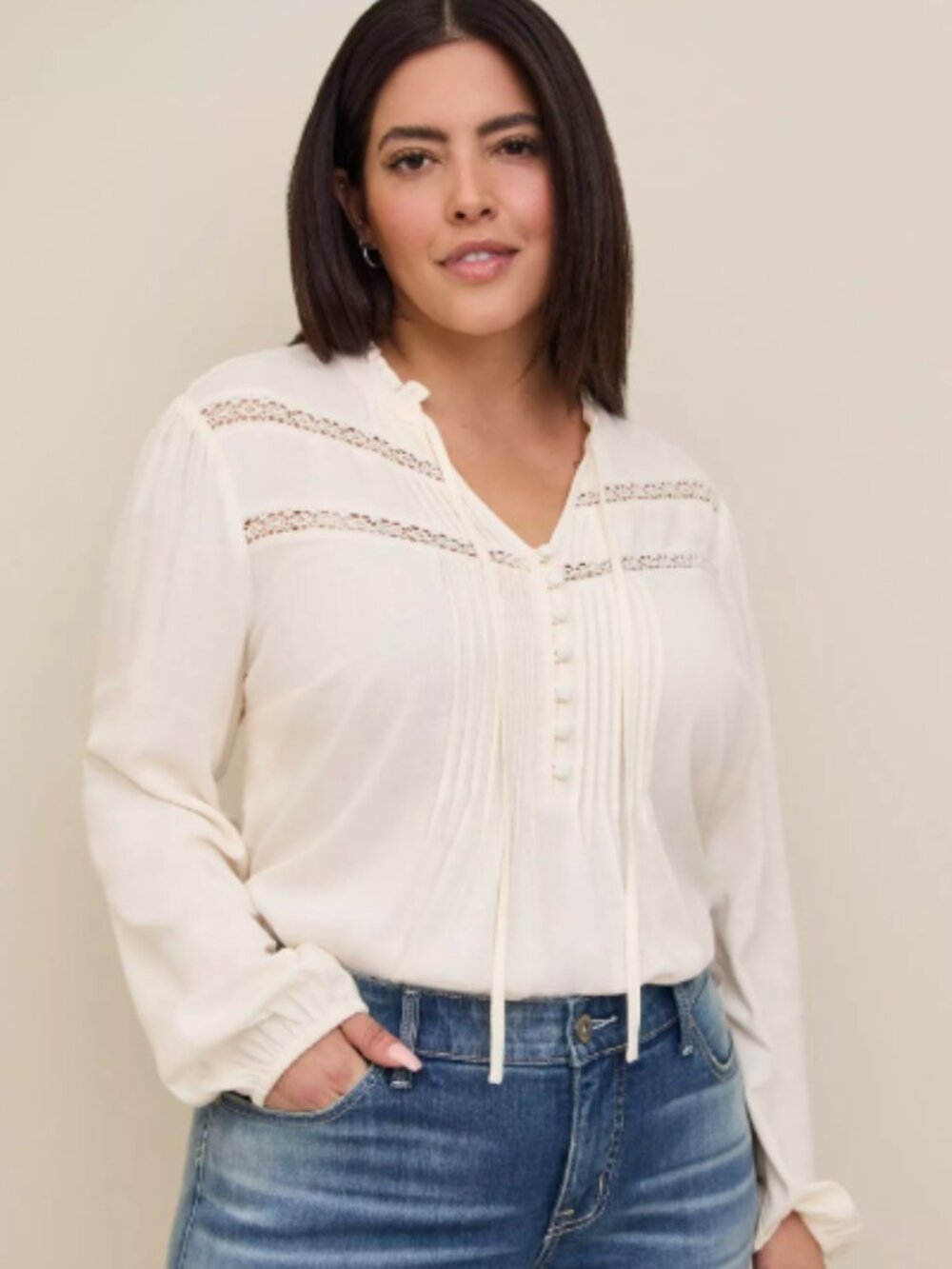 TORRID RAYON SLUB PEASANT LONG SLEEVE TOP